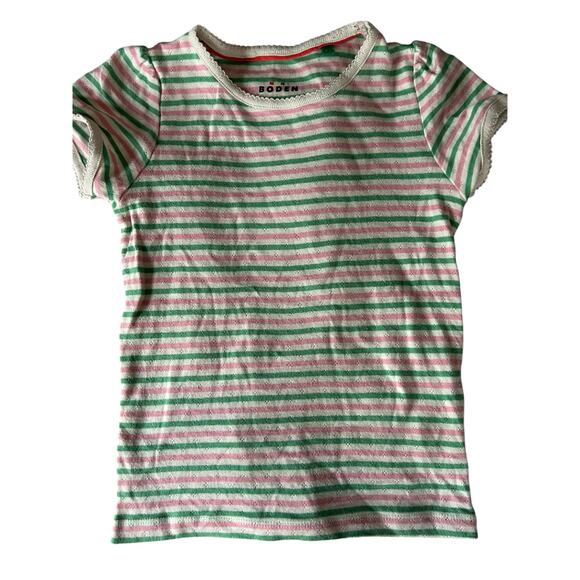 Mini Boden pink and green stripe pointelle shirt size 7/8 - Picture 1 of 3
